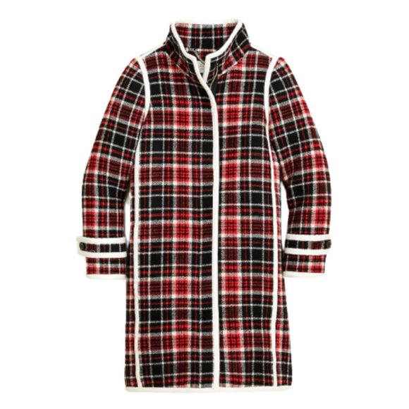 NWT JCREW Collection Car Coat Womens 4 Red Black Plaid Stadium Cloth Wool NEW